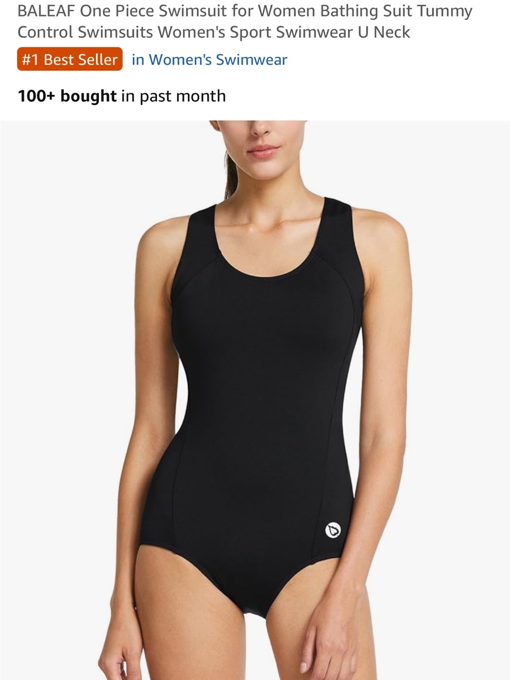 Baleaf Black Athletic One-Piece Swimsuit